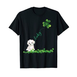 Lucky Maltese Dog Shamrock St Patrick day Tshirt for Women
