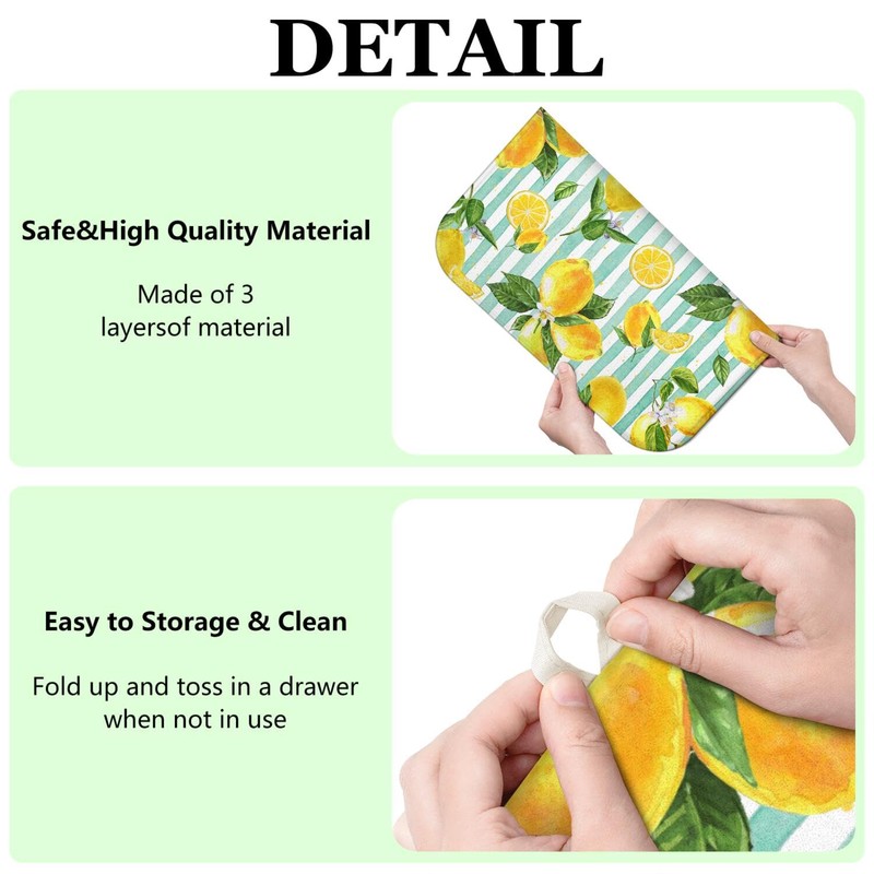 Lemon Dish Drying Mat for Kitchen Counter,Striped Background Yellow Lemon