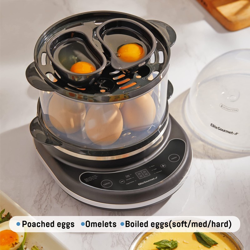 Elite Gourmet EGC314CB Digital Easy Egg Cooker Food Steamer, Poacher,