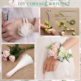 Floral Tape and Boutonniere Kit with Green Floral Tape, Floral Wire, Boutonniere Flower pin, Wire Cutter and Elastic Pearl Wrist Corsage Bands for Bouquet Supplies