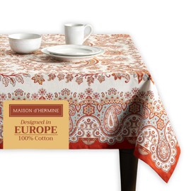 Maison d' Hermine 100% Cotton Table Cover - 54"x72" Rectangle Decorative Tablecloth - Washable Tablecloths for Dining, Home, Farmhouse & Party - for Thanksgiving & Christmas - Cachemire Collection