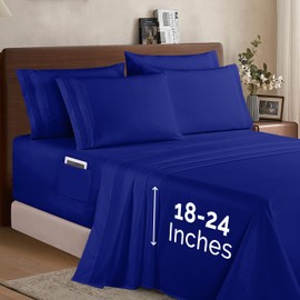 Elegant Comfort 1500 Premium Quality 4-Piece Bed Sheet Set - 18-24 Inch Extra Deep Pocket, Smart Storage Pockets, Wrinkle Free Ultra Soft 4PC Extra Deep Pocket Sheets, Twin/Twin XL, Royal Blue