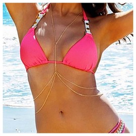 Inilbran Boho Layered Crossover Body Chain Gold Bikini Harness Chain Necklace Layered Waist Belly Body Chain Vintage Crossover Bikini Chain Bra Body Chain Jewelry for Women and Girls