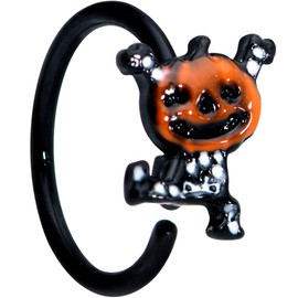 Body Candy Womens 20G PVD Steel Nose Ring Dancing Pumpkin Skeleton Nose Hoop Ring Circular Nose Ring 5/16”