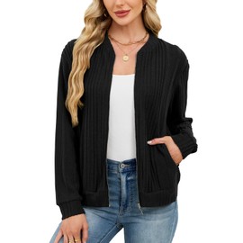 Viracy Fall Jackets for Women 2025, Womens Full Zip Up Cardigan Sweater Lightweight Warm Dressy Casual Long Sleeve Sweatshirts with Pockets,Black-2XL