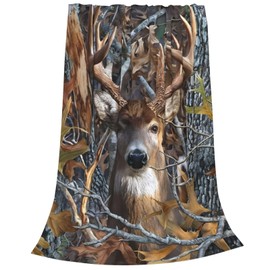 Newhomestyle Camo Buck Deer Throw Blanket, Woodland Anti-pilling Fleece Blanket for Boys Teenagers - Lightweight Cozy Soft Flannel Blanket for Bedroom Sofa Bed Couch 100X125 cm