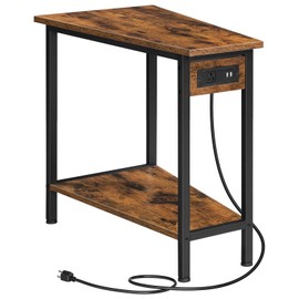 HOOBRO Wedge End Table with Charging Station, Recliner Wedge Side Table with Open Storage Shelves, Industrial Triangle Accent Table for Small Spaces, Corner, Living Room, Rustic Brown BF64UBZ01G1