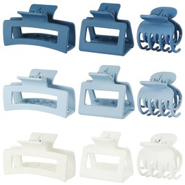 CHANDAT Juego de Pinzas para El Cabello Azul de 3 Estilo - 9 Pzas Clips Rectangulares y Cuadrados Medianos para Cabello Grueso y Delgado Accesorios de Mujer