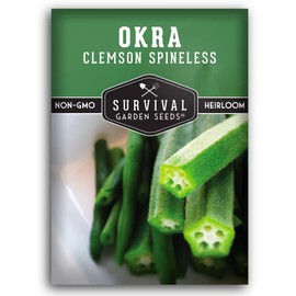 Survival Garden Seeds - Clemson Spineless Okra Seed for Planting - Packet with Instructions to Plant and Grow Tender and Large Okra in Your Home Vegetable Garden - Non-GMO Heirloom Variety
