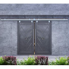 DIYHD 10FT Galvanized Steel Exterior Double Sliding Barn Door Hardware, Heavy Duty Wall Mount Box Track Kit for Outdoor Use, Max Load 330 lbs, Fits 2 Doors (30" Each)