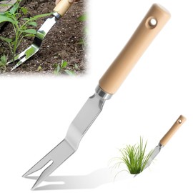 Weed Remover Tool, Dandelion Weeder Fork Gardening Hand Tools Stainless Steel V-Shape Puller Manual Root Weeding Tools with Wood Handle for Garden Grass Moss Patio Lawn Farmland (1PCS)
