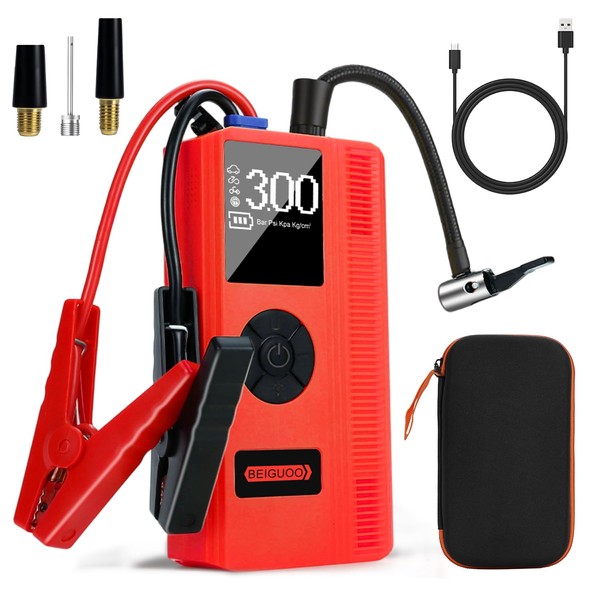 Beiguoo 4000A Jump Starter with Air Compressor, Portable Car Battery