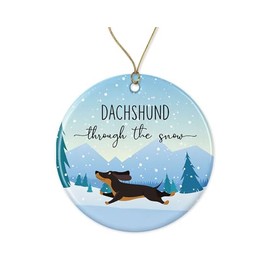 YmeerGifts Christmas Ornament Dachshund Dashing Through The Snow Winter - Christmas Tree Holiday Ornament - Christmas Ornament - Holiday Ornament Printed on Both Sides