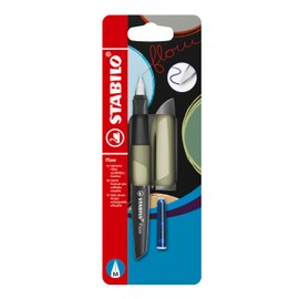 STABILO Flow - Fountain Pen - MONOCHROME - Medium Nib - Pack of 1 - Khaki including Blue Ink Cartridge