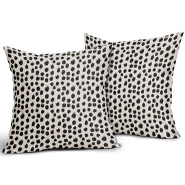 Black Cream Polka Dot Pillow Covers 20x20 Set of 2 Outdoor Modern Art Throw Pillows Boho Design Brush Strokes Decorative Pillowcase Square Cushion Cover Linen Pillow Case for Home Sofa Couch Bed