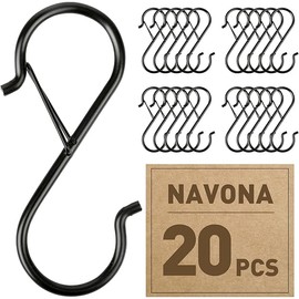 Navona 20 Pcs S Hooks for Hanging Heavy Duty, 3.5-inch Heavy Duty Metal S Hook, Closet Hooks with 0.5-inch Safety Buckle, S Hook for Hanging Plants, Kitchen Utensil, Pot, Pan, Bags