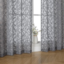 OWENIE Leyna 2 Panels Charcoal Gray Sheer Curtains 63 Inch Length for Bedroom, Soft Lightweight Jacquard Clip Window Curtain for Living Room, Double Rod Pockets Textured Drapes, Each 40Wx63L Inches