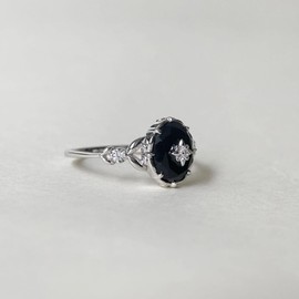 Vintage Art Deco ring for Women (Black Onyx - 925 Sterling Silver, 5)