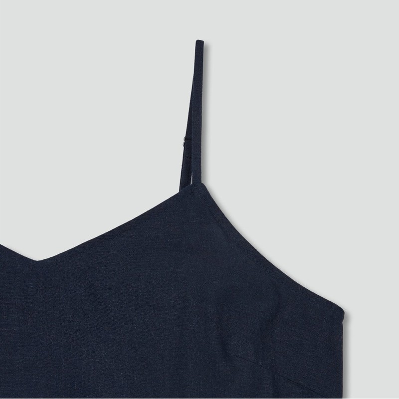 JAJU [JAJU] Light Linen Blend Bustier Dress_Navy