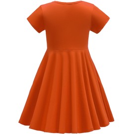 TriKalor Girls Dresses Short Sleeve Solid Color Skater Casual Twirly Dress with Pockets Orange 6-7 Years