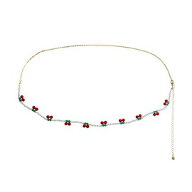 Red Cherry Beads Waist Chains for Women Boho Conch Belly Body Chains Pearl Starfish Waterproof Chains Waist Summer Beach Body Jewelry-Cherry