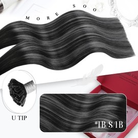 Moresoo U Tip Hair Extensions Human Hair Ombre Black to Silver Remy Keratin Fusion Human Hair Extensions Balayage Pre Bonded Hair Extensions 50S 40G 14 Inch
