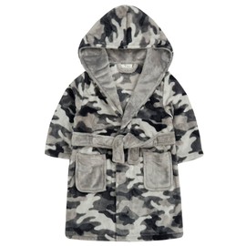 Metzuyan WS-AW22 Kids Boys Camo Dressing Gown Nightwear Grey Camouflage Bathrobe 7-8 Years