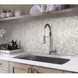 Seashell Natural Pearl Mother of Pearl Penny Round Mosaic Wall Tile with Ceramic Backing for Kitchen Backsplash, Bathroom Shower, Accent Decor (Box of 5 Sheets)