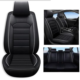 Waterproof Car 5 Seat Covers, Front Rear Full Set PU Leather Protector,Automotive Vehicle Cushion Cover Universal Fits For Toyota Highlander/Tacoma/Camry/Corolla/RAV4 -  Blue:_Black