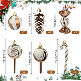 Christmas Tree Decoration, 15 Piece Christmas Tree Decoration Set, Glitter Christmas Tree Decoration, Christmas Tree Pendant, Plastic, Candy Cane, Sweet, Ball, Pine Cones with Cord for Christmas Tree