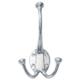 Castelion® Large Chrome Double Victorian Hook | Hat and Coat Hook | Wall Mounted Hook with Screws Inlcuded | Chrome Hardware Perfect for Traditional Homes | 15cm High x 9cm Deep
