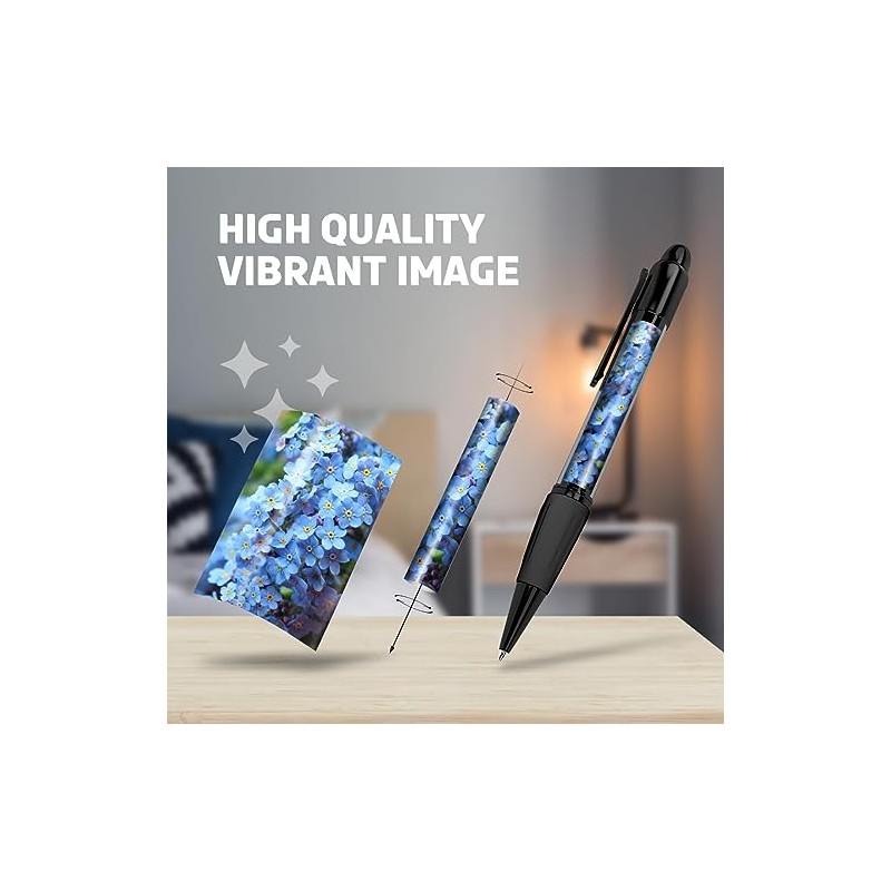 1x Black Ballpoint Pen (Photo Insert) - Forget-Me-Not Flowers Purple