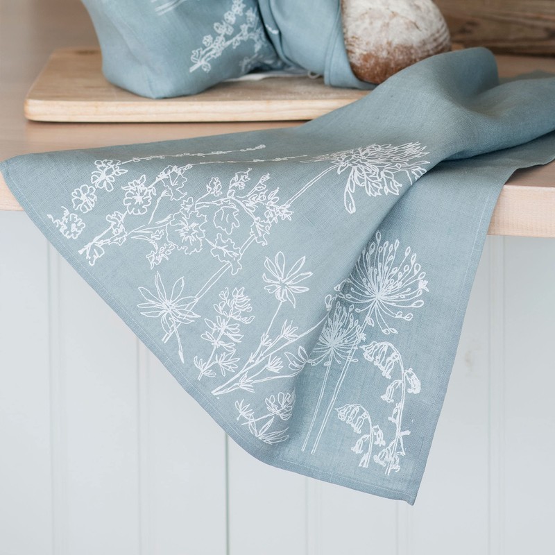 Helen Round Linen Tea Towel, duck egg blue. This beautiful,