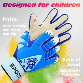 Sportout Kids Goalkeeper Gloves, Soccer Gloves with Double Wrist Protection and Non-Slip Wear Resistant Latex Material to Prevent Injuries (Blue2, Size 7 Suitable for 12 to 14 Years Old)