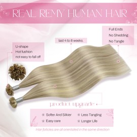 Moresoo Bonding Extensions Real Hair Blonde Keratin Bondings Real Hair Ash Blonde with White Blonde Hair Extensions Real Hair Bondings U-Tip Extensions Keratin 55 cm 50 g #18/613