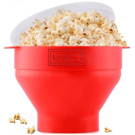 The Original Korcci Microwaveable Silicone Popcorn Popper, Microwave Popcorn Popper, Collapsible Microwave Popcorn Maker Bowl, No Oil Required, Use In Microwave, Dishwasher Safe (Red)
