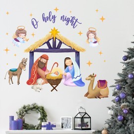 Mfault Christian Christmas Nativity Wall Decals Stickers, Religious Xmas Jesus Faith O Holy Night Decorations Bedroom Art, Angel Camel Horse Lamb Holiday Home Kitchen Living Room Decor