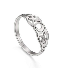 Amaxer Irish Celtic Moon Adjustable Women Ring Stainless Steel Jewelry (Silver)
