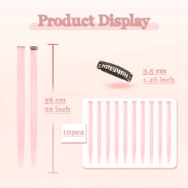 Sofeiyan Colored Hair Extensions Straight Hairpiece 22 Inch 10 Pcs Colorful Clip in Hair Extensions Synthetic Colored Party Highlights for Women Kids Girls, Pink