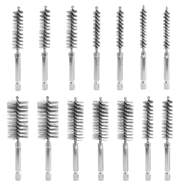 14PCS Stainless Steel Wire Bore Brush with 1/4 Inch Hex