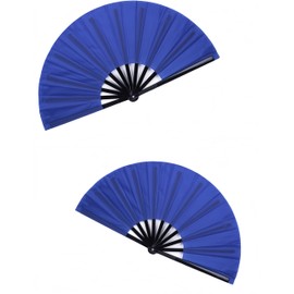 luvilly 2PCS Large Blue Folding Fan，Clap fans，Clack Fan，Clacking fans，Suitable for Chinese Kung Fu Performance,Dance,Decoration, Festivals