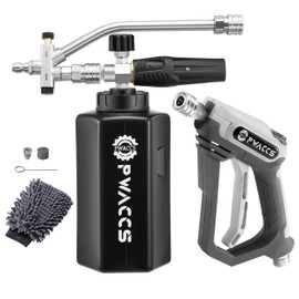 PWACCS Pressure Washer Foam Gun with Dual Connector Accessory, Short Power Washer Gun Foam Cannon and Double Tip Attachment Car Wash Kit, 1/4" Quick Connector, M22 Male Inlet, 4000 PSI, 1.5 Liter