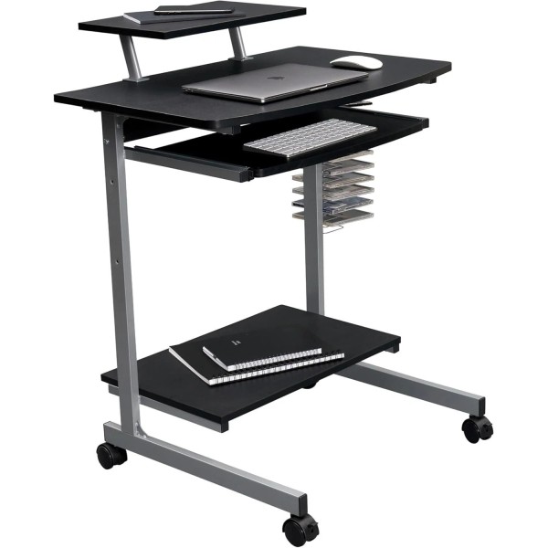 Unbranded Rolling Mobile Computer Desk/Cart w/ Storage Shelves Work Station