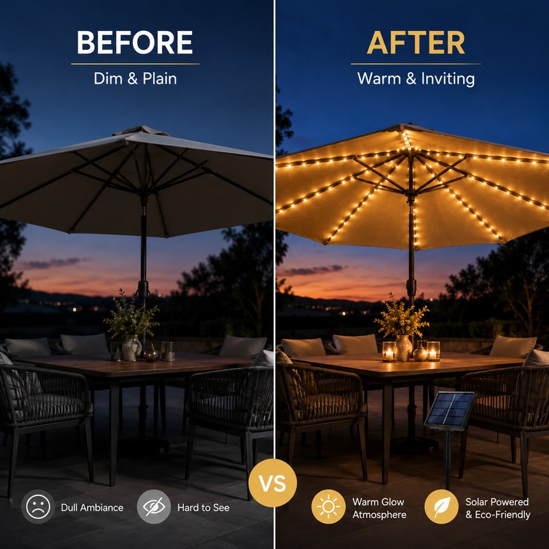 Solar Umbrella String Lights for Outdoor Décor – 104 LED