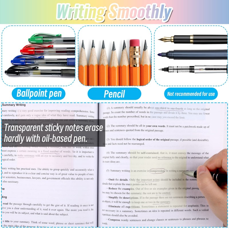 Sticky Notes, 650 Sheets Transparent Sticky Notes, Pastel Clear Sticky