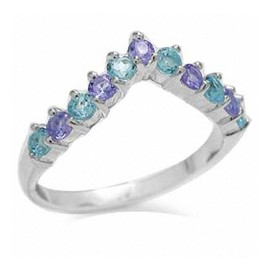 Silvershake Genuine Swiss Blue Topaz and Tanzanite 925 Sterling Silver V Shape Stack Stackable Ring Size 5