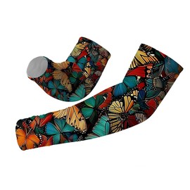 Colorful Pattern of Butterflies Gardening Cooling Arm Sleeves for Women Men, UV Protection Cooling Arm Cover for Outdoor Sport Travel - M