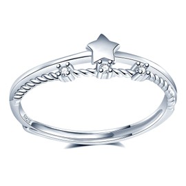 MICMIF Star Ring 925 Silver for Women Girls Adjustable Ring Women's 925 Sterling Silver Star Zirconia Ring Stacking Ring Jewellery Gift, Silver Silver Zirconia, Cubic Zirconia
