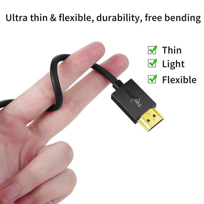 Twozoh Flexible & Slim HDMI Cable 1FT, Soft & Ultra-Thin