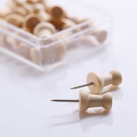 50 Pieces Wood Push Pins, Thumb Tacks with Storage Case, Board Thumbtacks for Bulletin Board, Cork Board